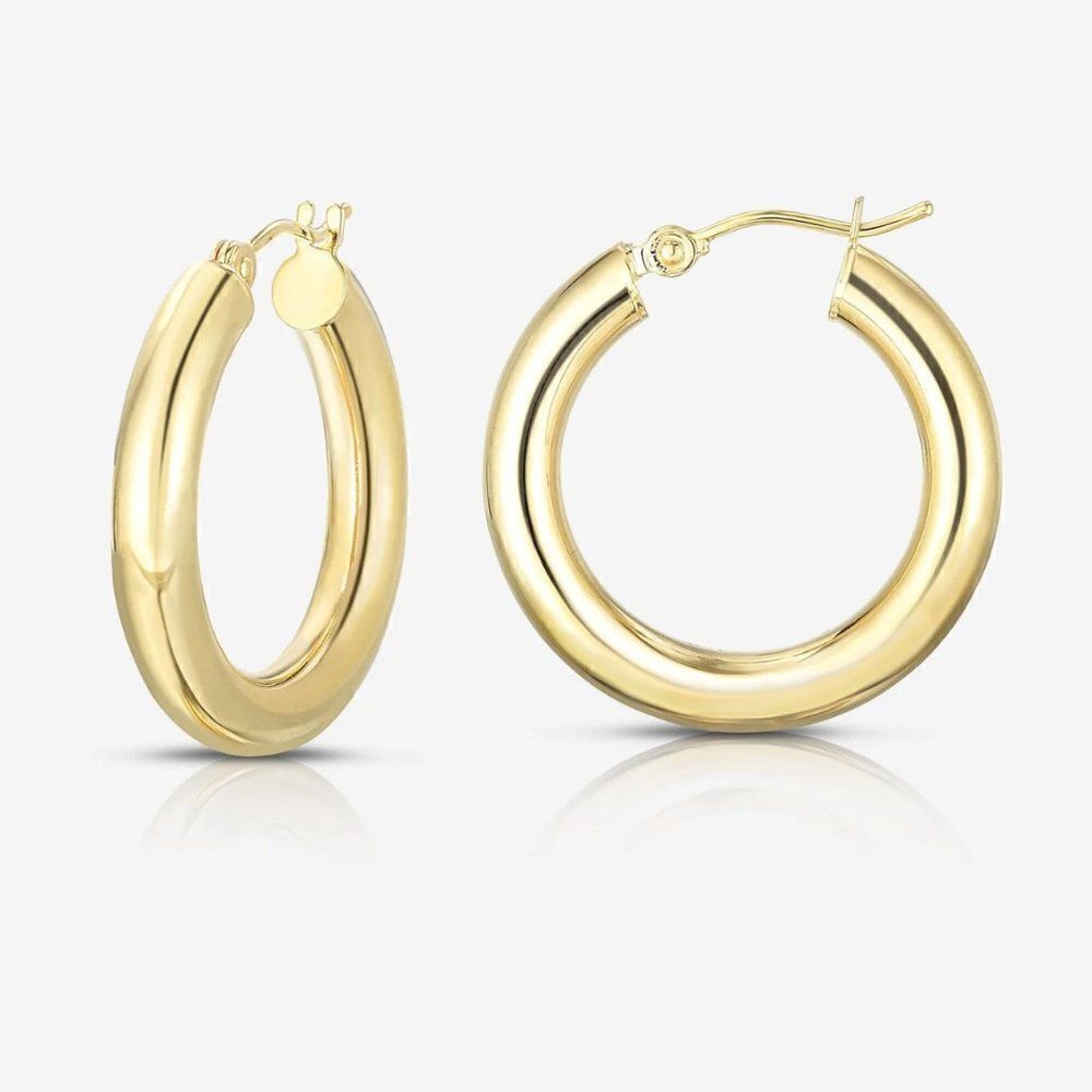 Madewell Chunky 18k Gold Filled Solid Hoop Earrings Huggie Style 1 Inch - Picture 8 of 8